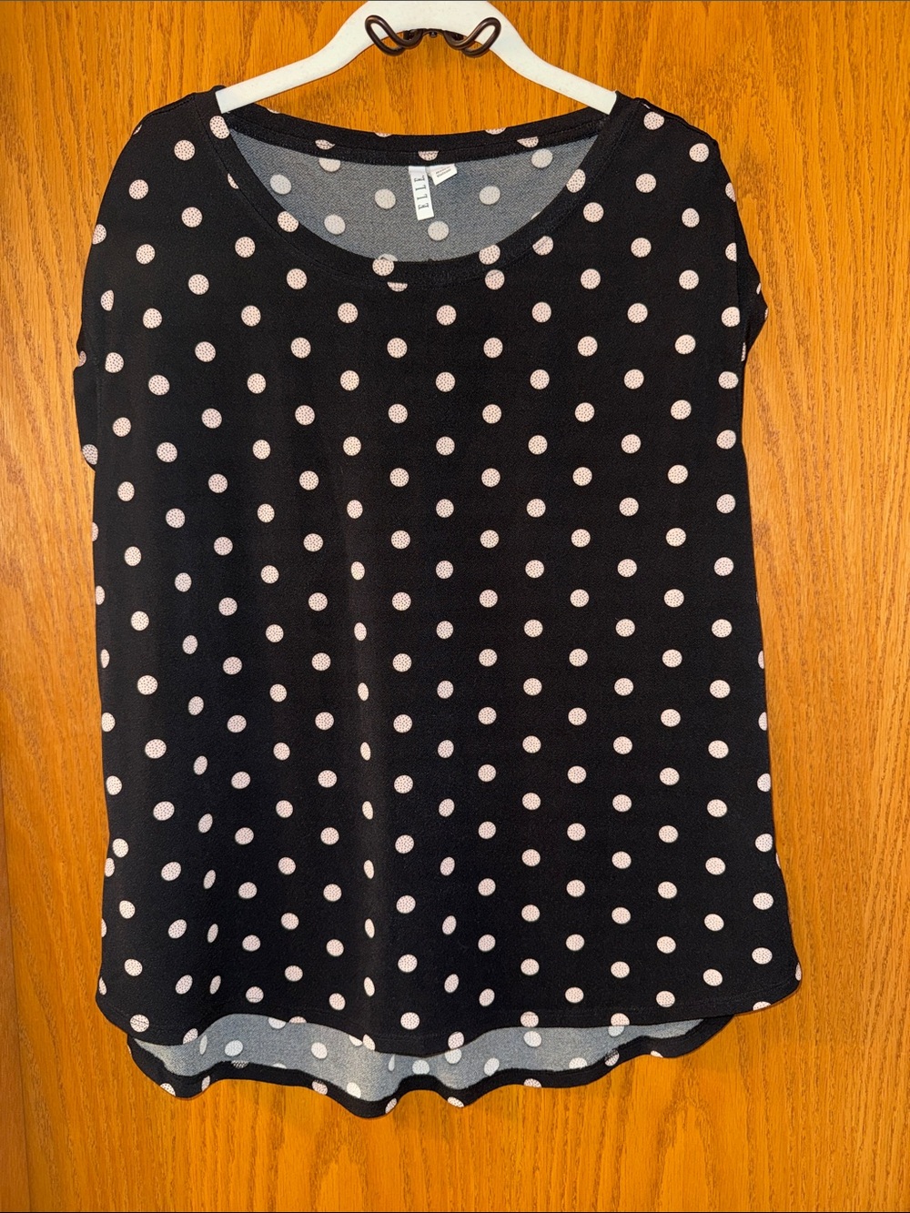 Dressy Elle Black Blouse with Cream Polka Dots